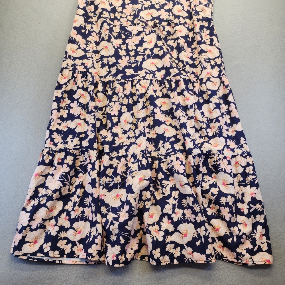 Grace Karin Floral Tiered Midi Dress Navy Blue Peach Flutter Sleeve Smocked‎ Med - Picture 6 of 12